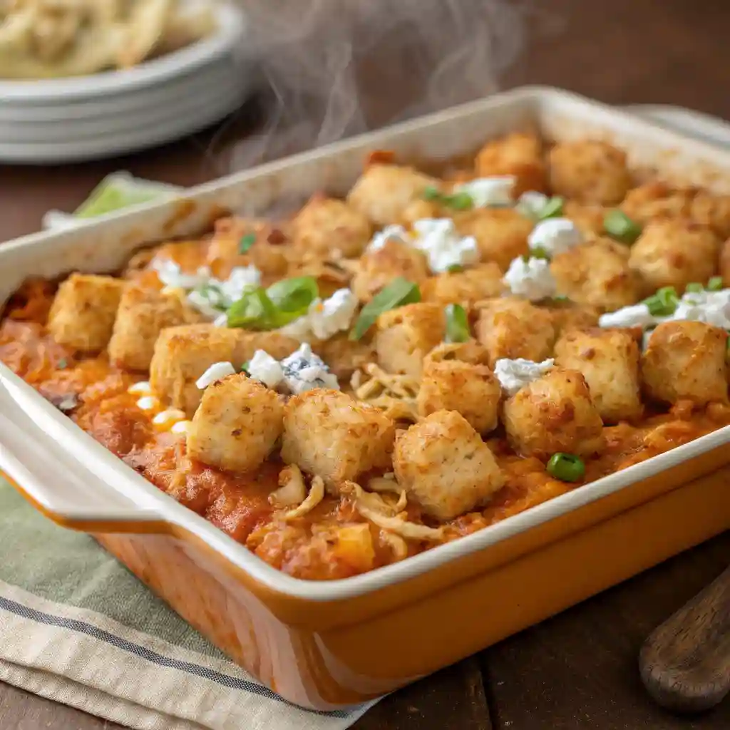 Buffalo Chicken Tater Tot Casserole